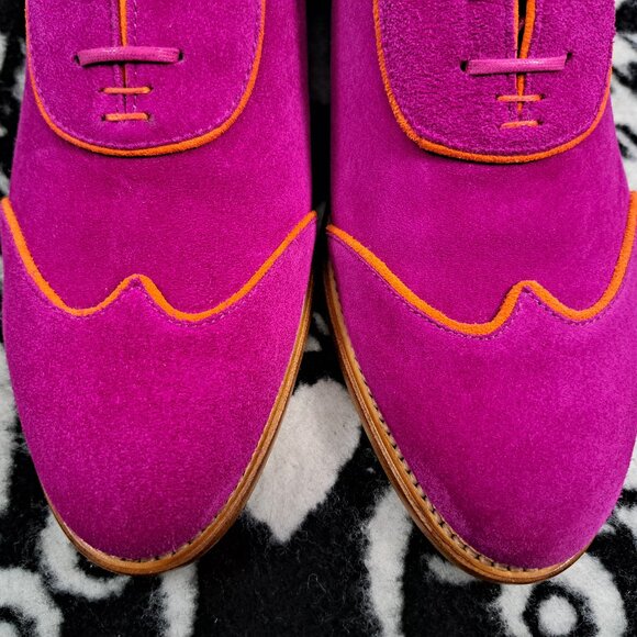 The Office of Angela Scott Mr Evans Wingtip Suede Loafer Oxford Fuchsia Size 10 - Picture 15 of 15